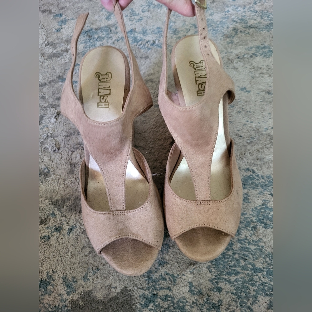 Tan suade wedge heels